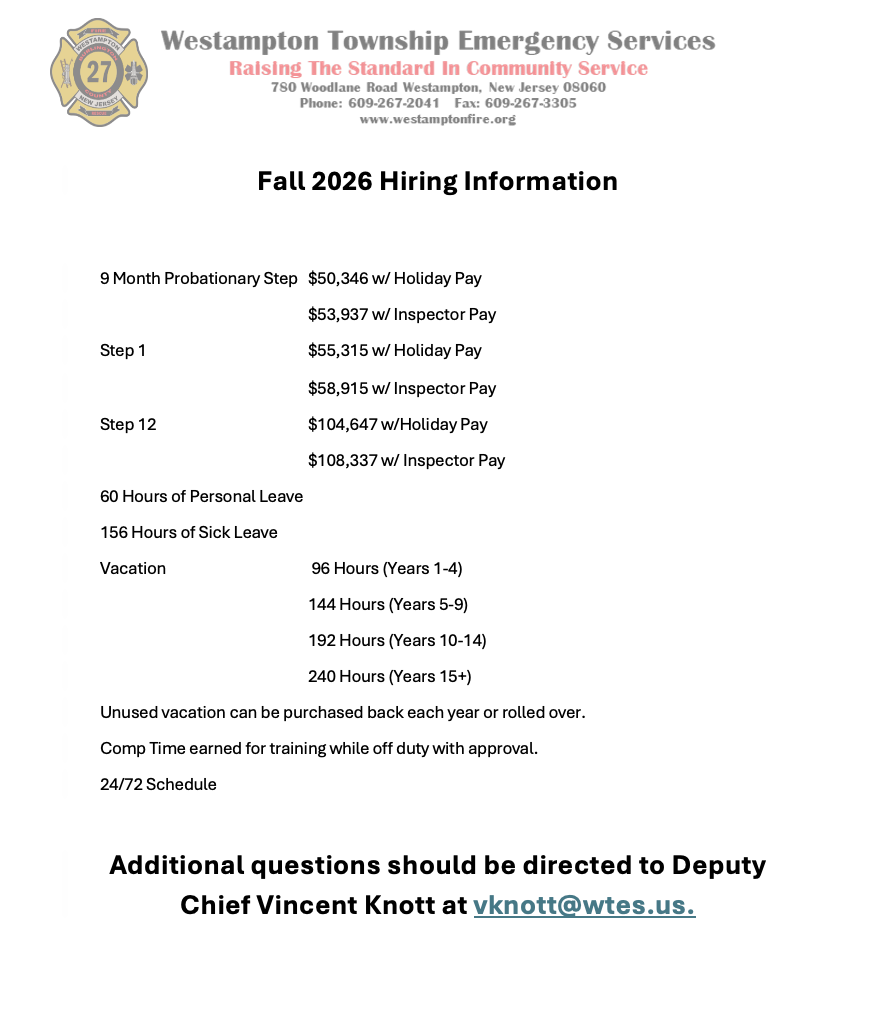 Westampton Township Emergency Services, NJ Firefighter Jobs
